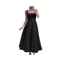 Vestido Midi Feminino Vintage ZANZEA - Sem Mangas, Gola Quadrada, Verão 2024