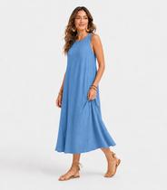 Vestido Midi Feminino Viscose Com Bolsos Style Box Azul Vestido Midi Feminino Viscose Com Bolsos Style Box Azul