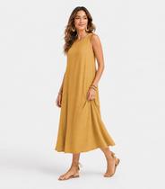 Vestido Midi Feminino Viscose Com Bolsos Style Box Marrom Vestido Midi Feminino Viscose Com Bolsos Style Box Marrom