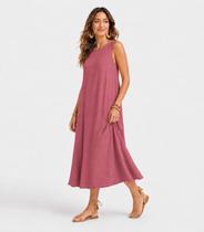 Vestido Midi Feminino Viscose Com Bolsos Style Box Rosa Vestido Midi Feminino Viscose Com Bolsos Style Box Rosa
