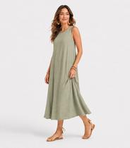 Vestido Midi Feminino Viscose Com Bolsos Style Box Verde Vestido Midi Feminino Viscose Com Bolsos Style Box Verde