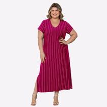 Vestido Midi Feminino Viscose Listrada Premium Plus Size