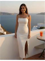 Vestido Midi Fenda Casual Tubinho Alças Festa Balada