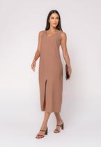 Vestido Midi Fenda Feminino Chocolate Salvatore