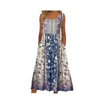 Vestido Midi Floral Boêmio Sem Mangas Para Mulheres, Casual E Solto Com Bolsos, Verão 2025