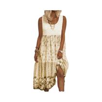 Vestido Midi Floral De Verão plus Size Para Mulheres, Sem Mangas, Estilo A-Line, Vestido Boêmio De
