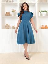 Vestido Midi Godê Alfaiataria Social Gola Alta Elegante Vestido Midi Godê Alfaiataria Social Gola Alta Elegante