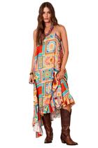 Vestido Midi Godê Com Alças Estampa Geométrica Yacamim C3