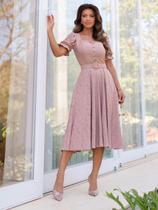 Vestido Midi Godê em Malha Lese Festa Casamento Formatura Verão Soltinho com Cinto Vestido Midi Godê em Malha Lese Festa Casamento Formatura Verão Soltinho com Cinto