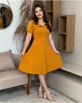 Vestido Midi Gode Evangelico Rodado Plissado Com Cinto Plus Size Lindo Luxo Moda feminina Oferta Barato