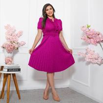 Vestido Midi Gode Feminino Basico + Cinto Incluso C/Botão de Enfeite Tecido Linha Premium