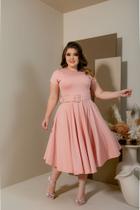 Vestido Midi Godê Rosa Claro com Cinto