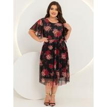 Vestido Midi Godê Tule Estampado Moda Evangelica Feminina Vestido Midi Godê Tule Estampado Moda Evangelica Feminina