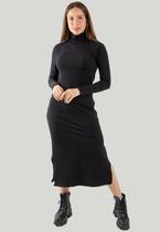 Vestido Midi Gola Alta Manga Longa Canelado Inverno