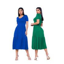 Vestido Midi Gola V Semi Longo Kit 2 unidades Casamento Convidada Manga Curta Vestido Midi Gola V Semi Longo Kit 2 unidades Casamento Convidada Manga Curta