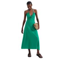 Vestido Midi Hering Evasê Com Linho Verde