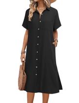 Vestido midi HOTOUCH Summer de linho com botões e bolsos femininos