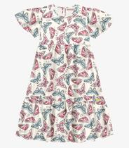 Vestido Midi Infantil Borboletas Trick Nick Bege Vestido Midi Infantil Borboletas Trick Nick Bege
