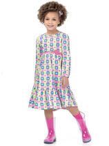 Vestido Midi Infantil Manga Longa Em Meia malha Corações - Fakini