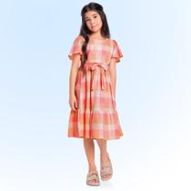 Vestido Midi Infantil Verão em Malha Florence Xadrez Rosa Tam 4 a 10 - Fakini