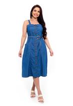 Vestido Midi Jeans Alça com Faixa Vestido Midi Jeans Alça com Faixa