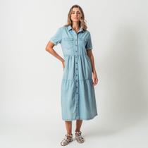 Vestido Midi Jeans Leve Três Marias Manga Curta Delavê