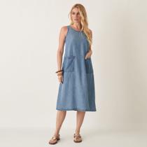 Vestido Midi Jeans Liocel com Bolsos Vestido Midi Jeans Liocel com Bolsos