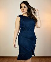 Vestido Midi Jeans sem Manga com Babado Vestido Midi Jeans sem Manga com Babado