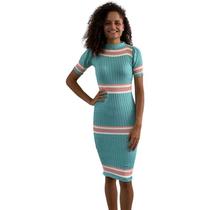 Vestido Midi Justo Babado Tricot Modal Moda Evangelica 449