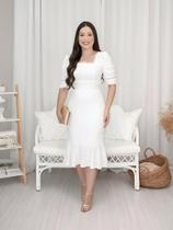 Vestido Midi Justo Social Malha Lese Elegante Manga 3/4 Festa Casamento Vestido Midi Justo Social Malha Lese Elegante Manga 3/4 Festa Casamento