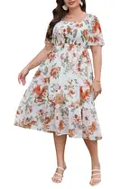 Vestido midi Keluummi Plus Size de chiffon de verão com blusa em linha