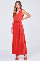 Vestido Midi Lado Avesso Long Decote V Laranja Vestido Midi Lado Avesso Long Decote V Laranja