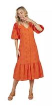 Vestido Midi Lesi Laranja Manga Curta Bufante Di Lucky Vestido Midi Lesi Laranja Manga Curta Bufante Di Lucky