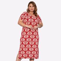 Vestido Midi Levity Fresco Manga Curta Estampado Plus Size