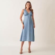 Vestido Midi Liocel Decote V com Recorte no Busto Vestido Midi Liocel Decote V com Recorte no Busto
