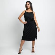 Vestido Mídi Liso Confortável e Elegante com Drapeado