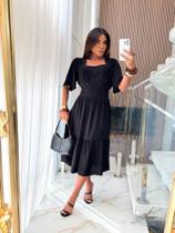 Vestido midi liso elegante luxo manga curta flare natal ano novo primavera verão