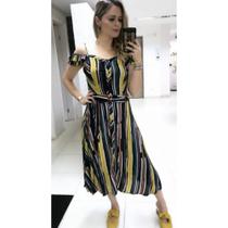 Vestido midi listras com detalhe mangas