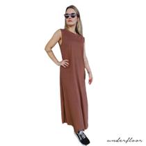 Vestido midi longo feminino corte a fio com fenda malha 100% algodão básico