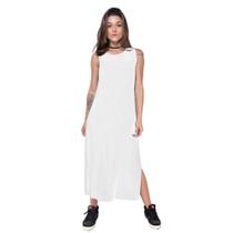 Vestido midi longo feminino corte a fio com fenda malha 100% algodão básico Vestido midi longo feminino corte a fio com fenda malha 100% algodão básico