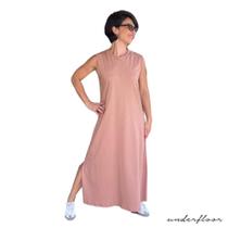 Vestido midi longo feminino corte a fio com fenda malha 100% algodão básico Vestido midi longo feminino corte a fio com fenda malha 100% algodão básico