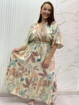 Vestido Midi Longo Inspiração Estampas Tropicais Verão