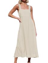 Vestido midi LTSCNRM feminino casual de verão com gola quadrada Vestido midi LTSCNRM feminino casual de verão com gola quadrada