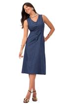 Vestido Midi Lunender Jeans Sem Mangas Azul