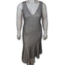 Vestido Midi Lurex Babado com Forro Regata Gola V Plus Size Vestido Midi Lurex Babado com Forro Regata Gola V Plus Size