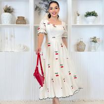 Vestido midi luxo linho bodardo algodão enlegante manga curto