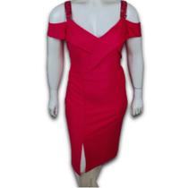 Vestido Midi Malha Crepe Bordado Ombro a Ombro e Alça Bordada Fenda na Frente Plus Size Vestido Midi Malha Crepe Bordado Ombro a Ombro e Alça Bordada Fenda na Frente Plus Size