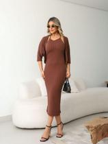 Vestido midi malha tricô com cardigan (conjunto) cod2069