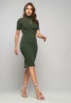 Vestido Midi Manga Curta Canelado Verde Salvatore Fashion Vestido Midi Manga Curta Canelado Verde Salvatore Fashion