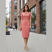 Vestido Midi Manga Curta com Detalhe Busto- Cativa